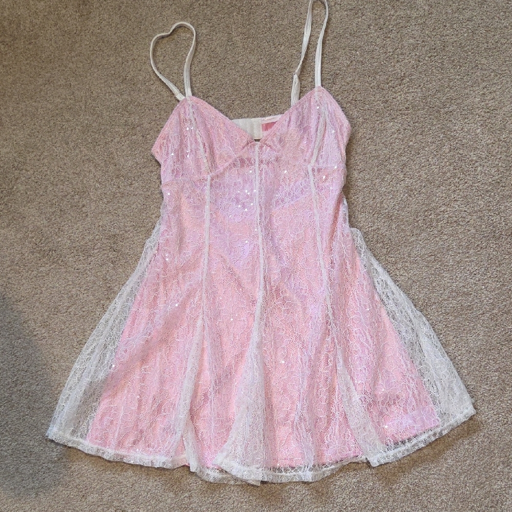 Sugar Thrillz Pink and White Lace Chemise